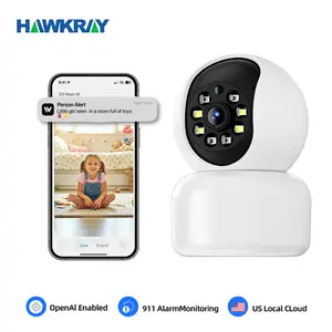 Hawkray AI Intelligent Surveillance Camera 911 Alarm Easy Install Quick Setup Full Color Night Vision Two Way Audio Motion Detection Security System OpenAI Enabled Professional Alarm Monitoring US Local Cloud - Installation