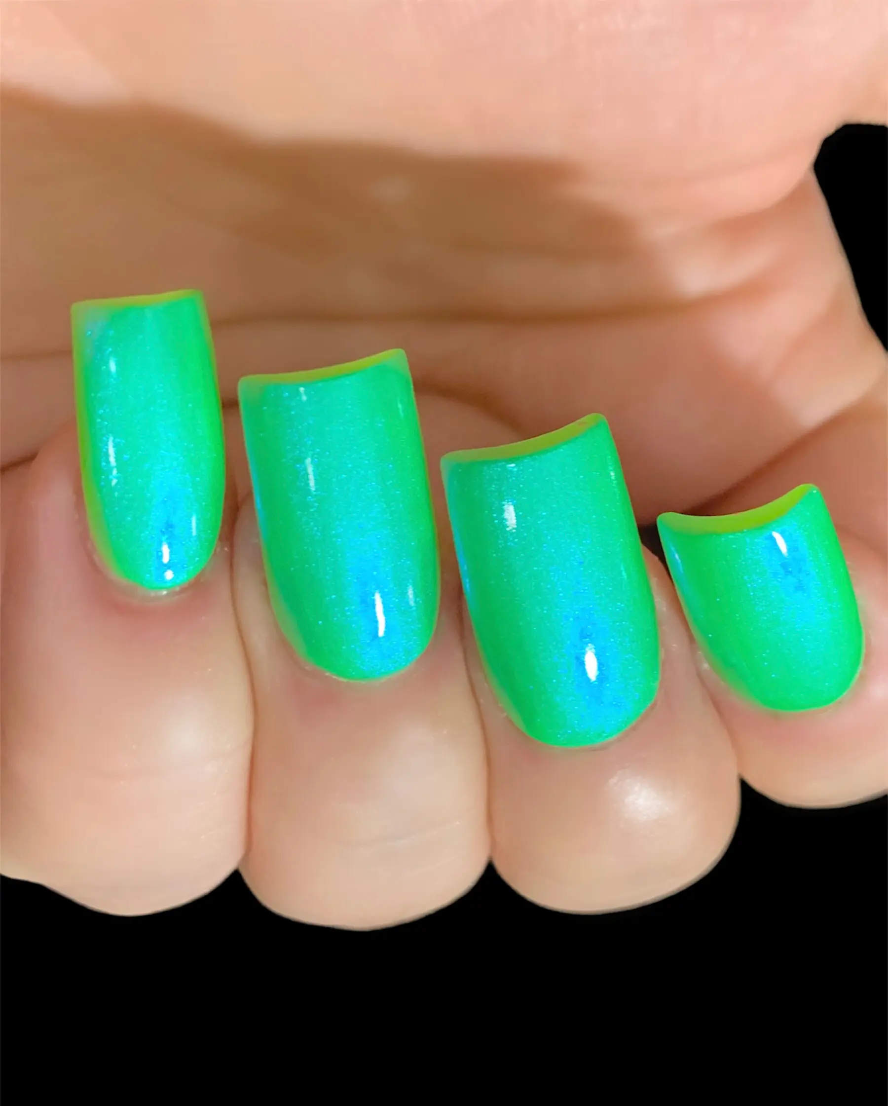 Slimey Glow - Neon Green Blue "NEON Glow Pop Collection" MultiColor Shifting: Mylar Oil Slick / Polish Me Silly Indie Nail Polish
