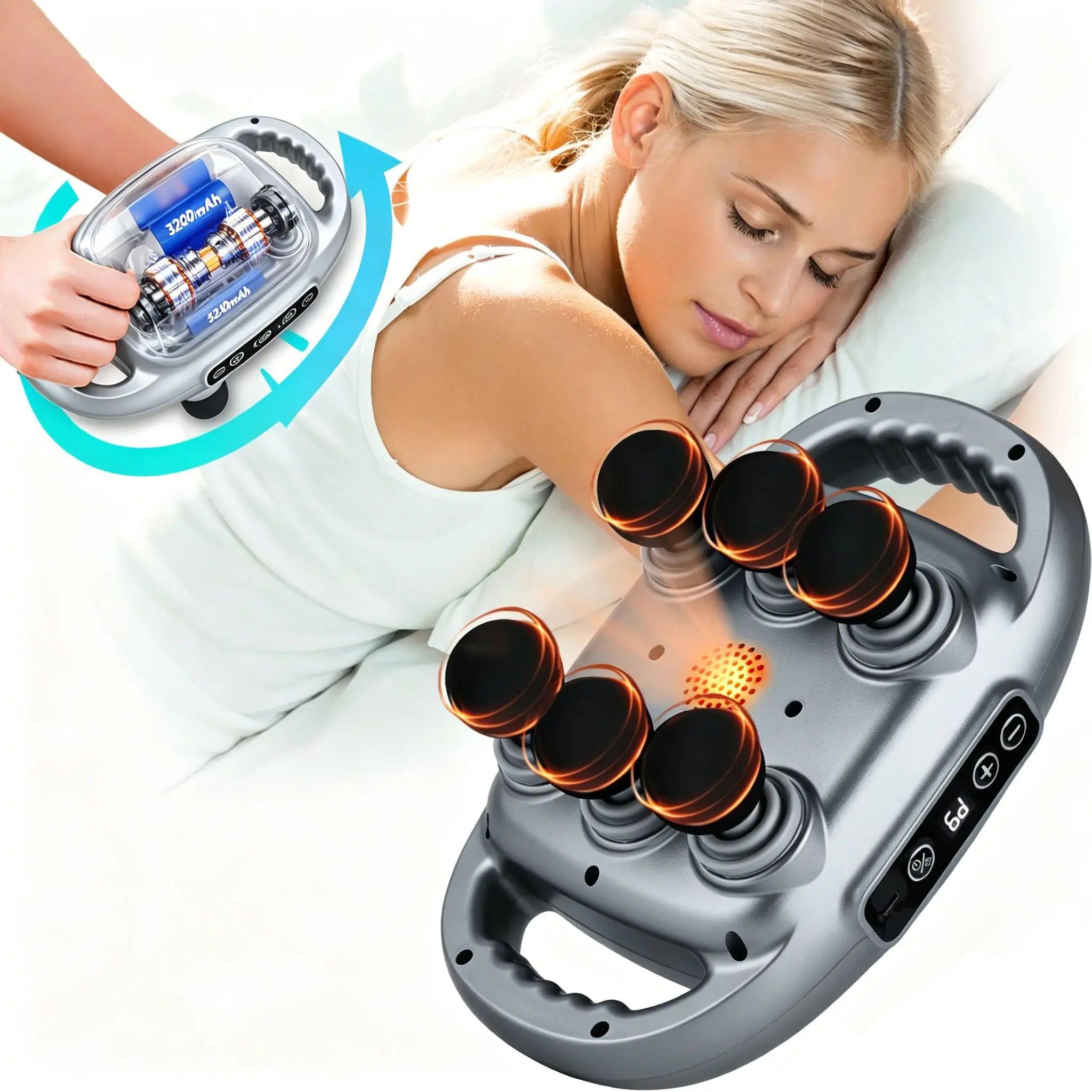 6-Head Massage Gun Back Massager with 9 Levels & 9 Modes Deep Electric Massager Tool for Legs/Arms/Waist/Back/Buttocks/Shoulders/Neck, Ideal Gift for Men/Women