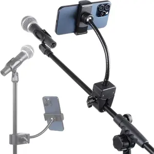 Phone Holder, Flexible Phone Mount with 7.9" Removable Gooseneck for Microphone Music Stand, 360°Adjustable Phone Holder for iPhone 16 Pro Max, 15 Plus, All Smartphones