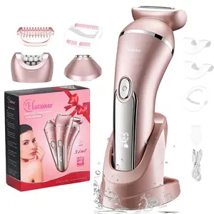 Hatteker 3-in-1 Women's Electric Shaver, Electric Hair Shaver for Arms, Legs and Body Hair Trimming, Gentle USB Rechargeable Hair Trimmer with Replacement Heads