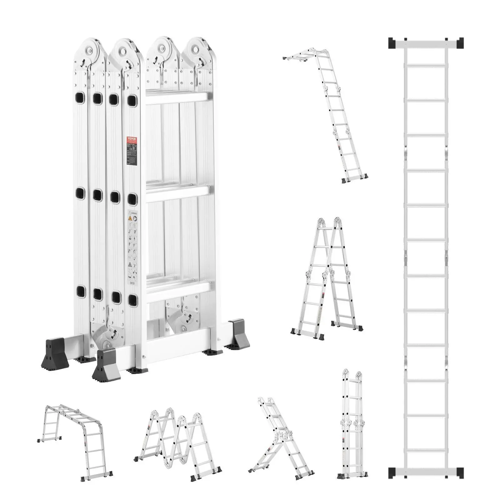 VEVOR Multi-Purpose Folding Ladder,  , 7-in-1 Tall Step Ladder, A Frame 3 Step Adjustable Telescoping Ladder, 12ft Reach Height Heavy Duty Extension Ladder, 330 lbs Capacity for Household Outdoor Work#BackToSchool