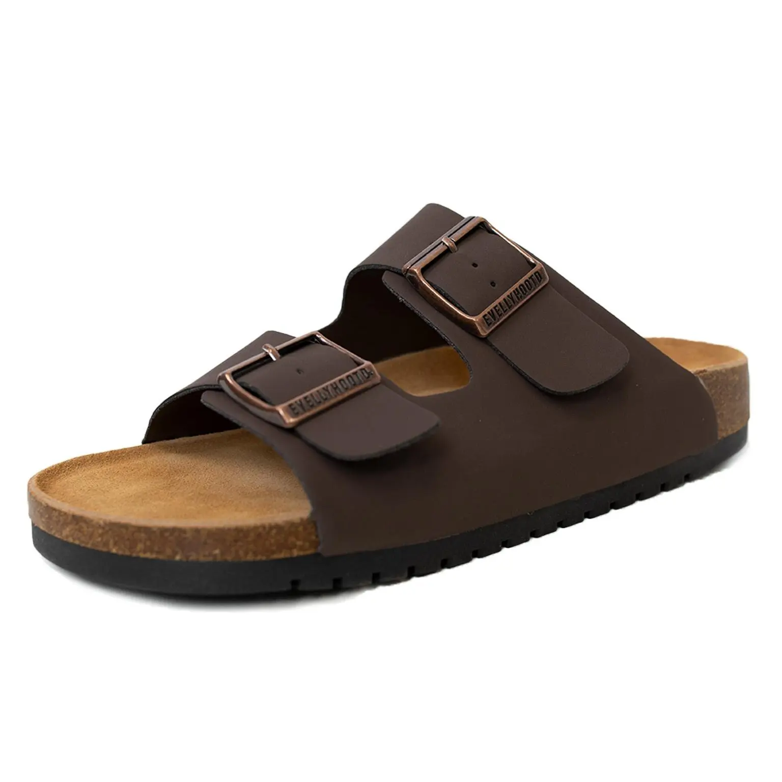 EVELLYHOOTD Women's Arch Support Leather Sandals - Adjustable Double Buckle Straps, Lane Cork Footbed, Open Toe Slip-On Footwear for Outdoor Use (Suede Sandal Option), Women Sandals