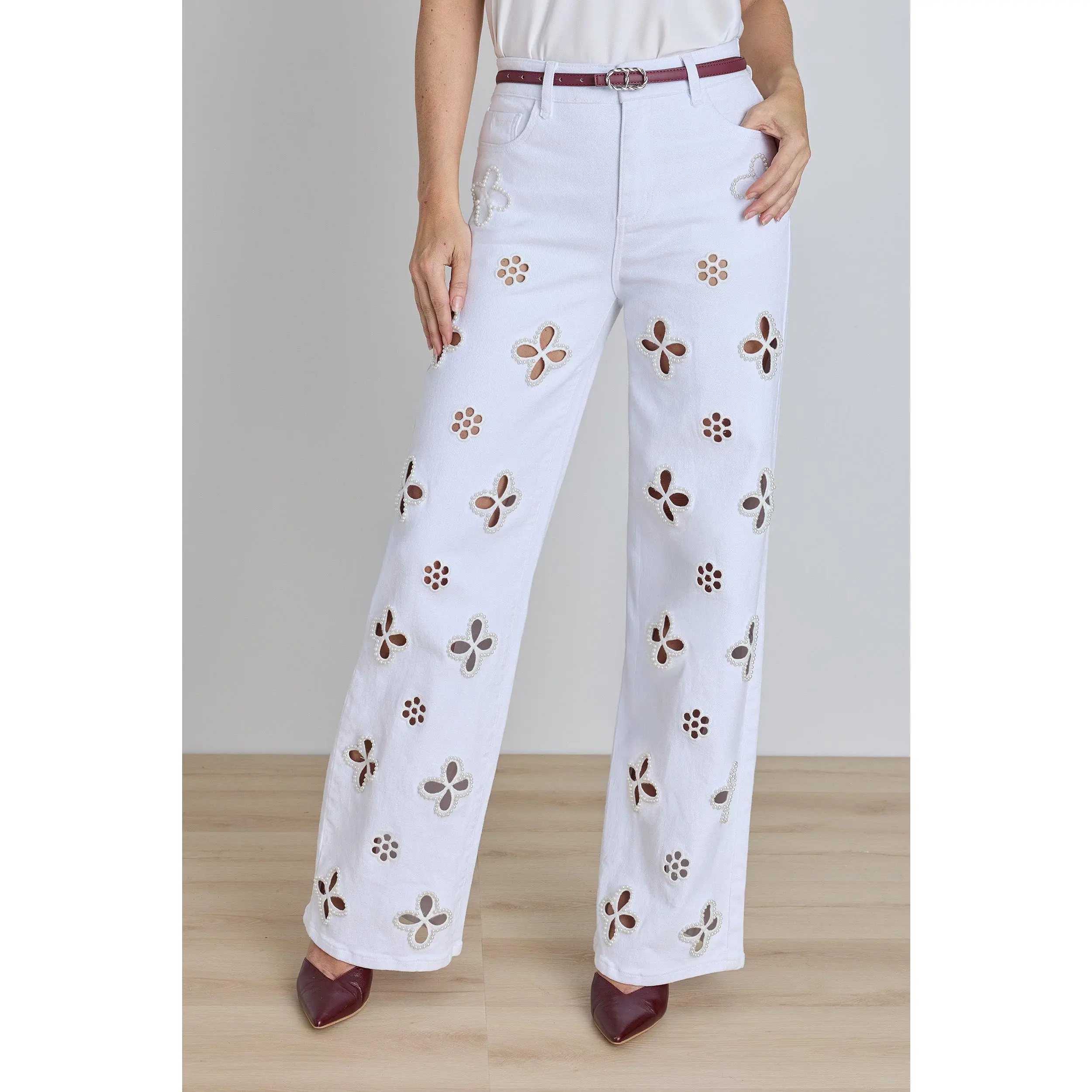 Kaia Pearl High Rise Jean - White
