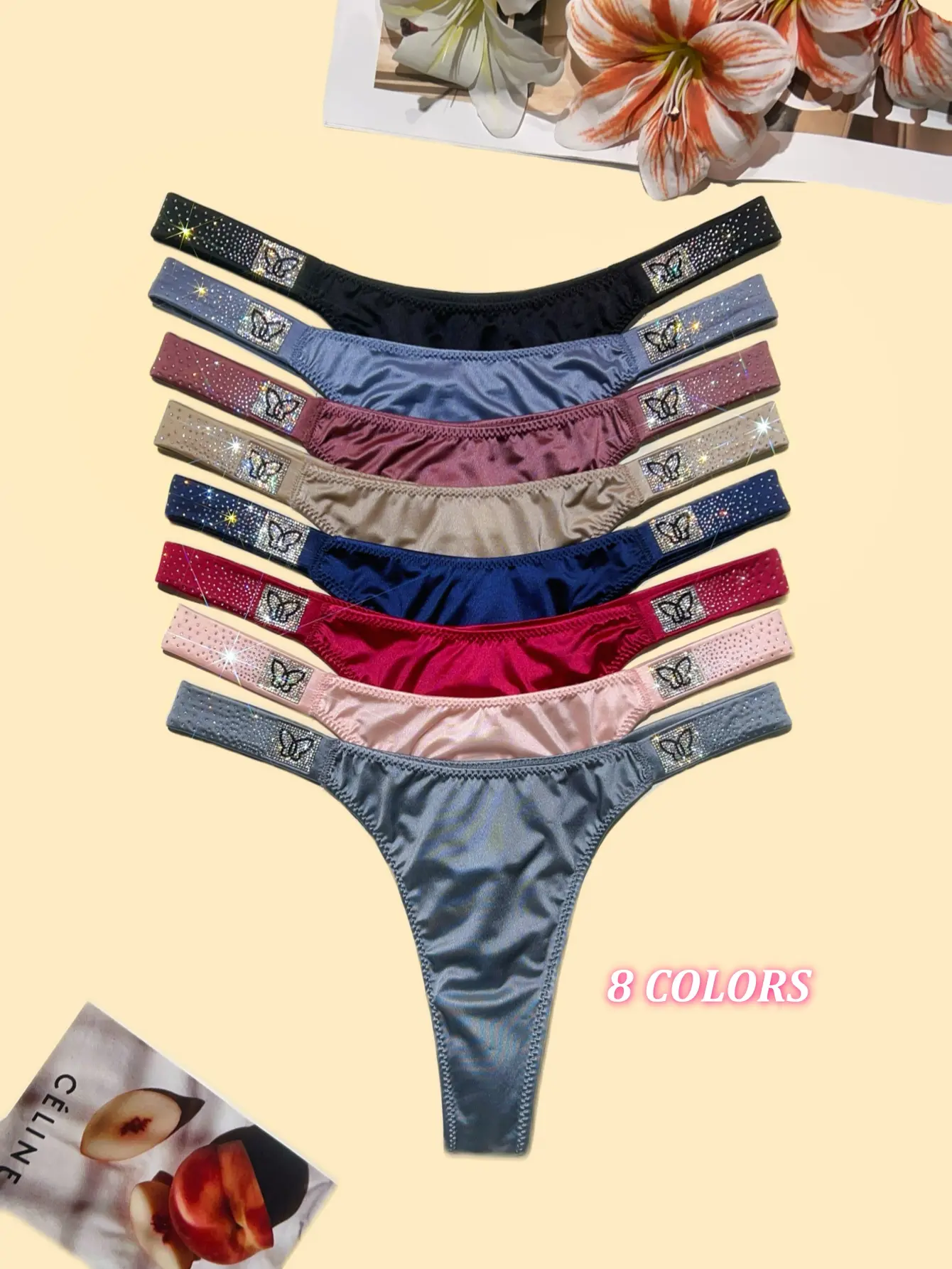 4-pack Women's shining & sparkling A+rhinestone thongs(8 colours), hexagram meteor & butterfly design , soft, high quality and fresh underwear，panties, suitable for daily life, sports, and four-season multi-pack fashion women's underwear size for S-XL