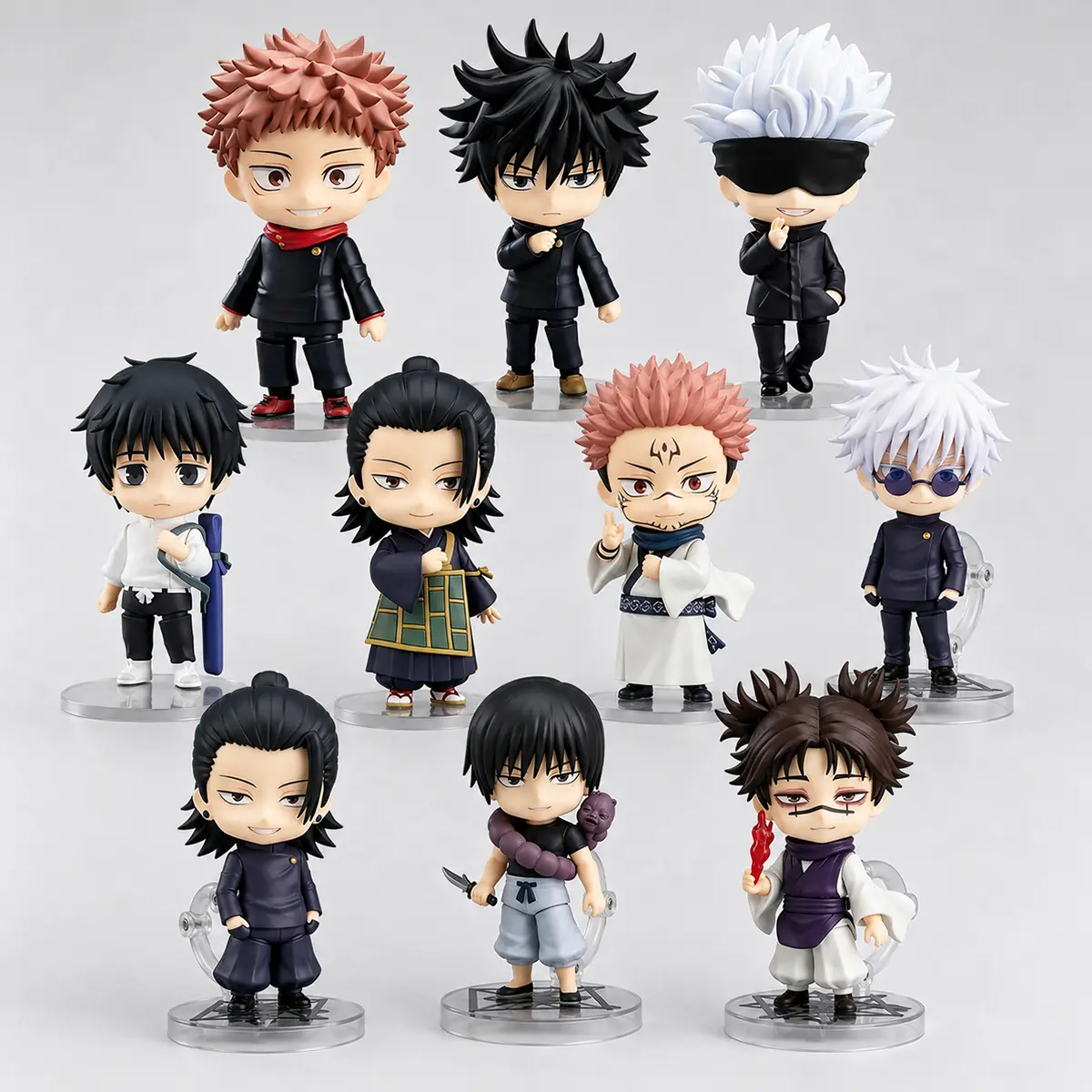 Jujutsu Kaisen PVC Chibi Action Figures - Multiple Unisex Movable Anime Figurines (Yuji, Megumi, Gojo, Geto, Yuta, Sukuna, Toji, Choso) with Interchangeable Faces, Boxed Collectible, Desk Display Room Decor Gift for Anime Fans, Articulated