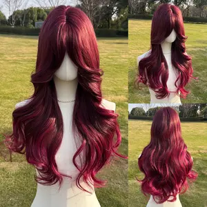 SMILCO 26'' Black Bodywave With Curtain Bangs Synthetic Wig SM7543  Glueless Natural-Looking Scalp Full MachineCap Adjustable Straps Breathable Cap Vibrant Color SpringStatements
