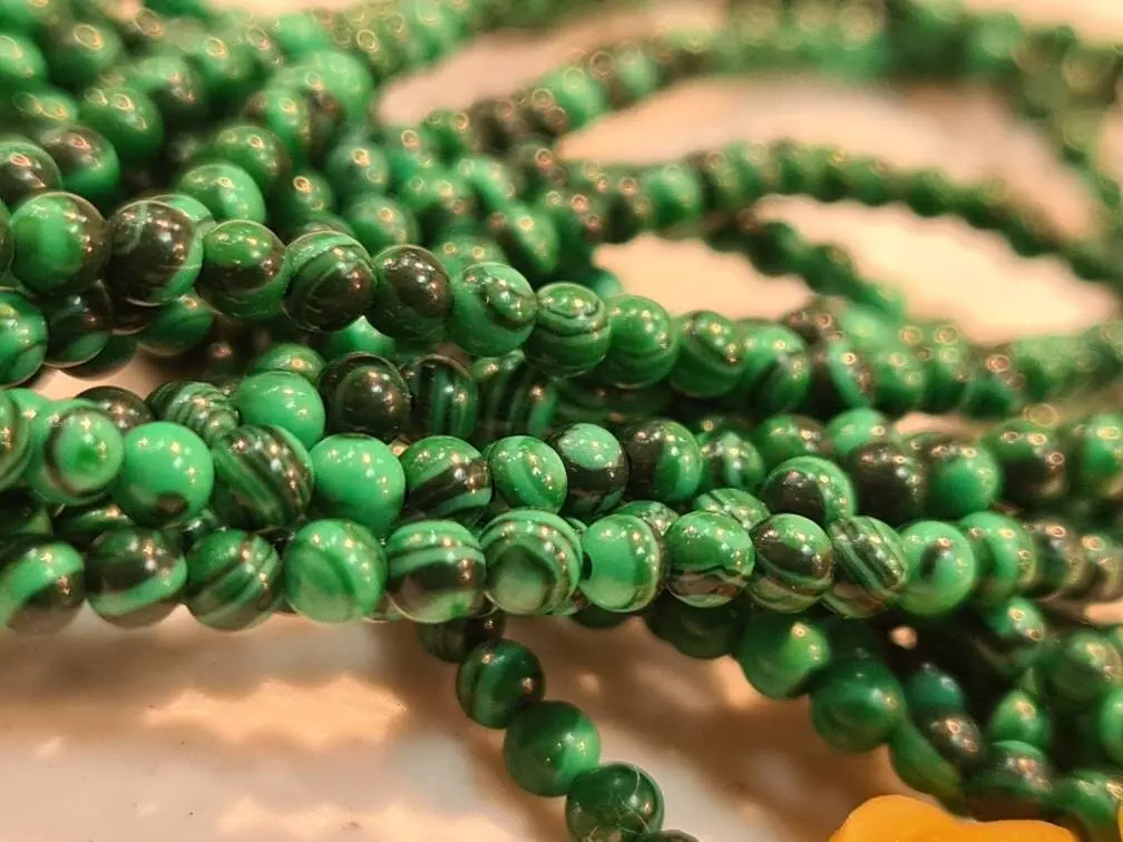 Natural Malachite 2mm Round Beads, Jewelry Making Round Polished Gemstone Beads, DIY Necklace, Bracelet 16" Strand