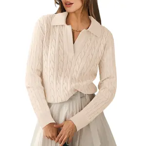 ANRABESS Womens Cable Knit Sweaters Long Sleeve V Neck Sweater Tops Casual Pullover Polo Shirts 2025 Fall Fashion Outfits