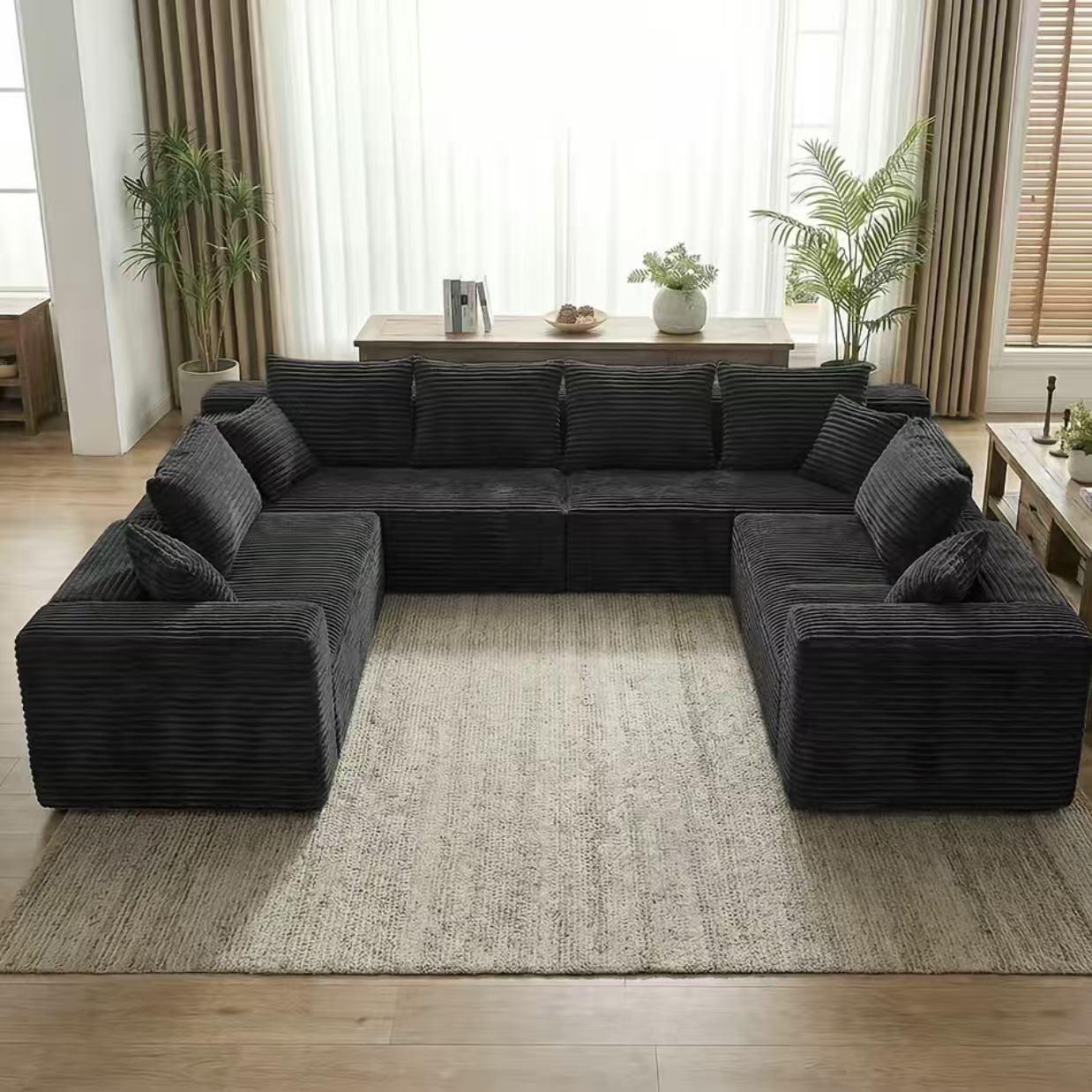 120'' Oversized U-Shaped Modular Cloud Sofa, 8 Seater Boneless Sectional Couch with Chaise Lounge, 4-in-1 Free Combination Deep Seat Corner Sofa, No Assembly for Living Room