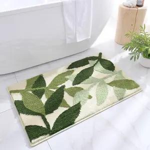 Leaf Pattern Bath Mat, 1 Count Soft Non-slip Bathroom Rug, Absorbent Machine-Washable Doormat for Bathroom, Tub & Entryway, Bathroom Drying Doormat