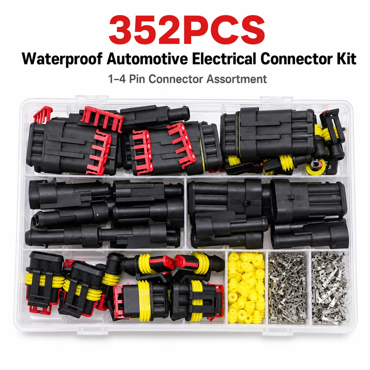352PCS Waterproof Automotive Electrical Connector Kit, 1-4 Pin Assortment for Vehicle Wiring Repair (Car Body Repair Tool)