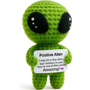 Funny Positive Alien Crochet Plush -  Knitted Alien with Uplifting Message Card - Small Encouragement  for Teens, Friends, Coworkers, or Sci-Fi Lovers, Ideal for Birthday, Graduation