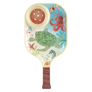 Sea Life Melamine Chip and Dip Snack Tray, Ocean-Themed Pickleball Paddle Shape Platter for Chips, Salsa, Fruits, and Appetizers, 15.75 x 8 Inch