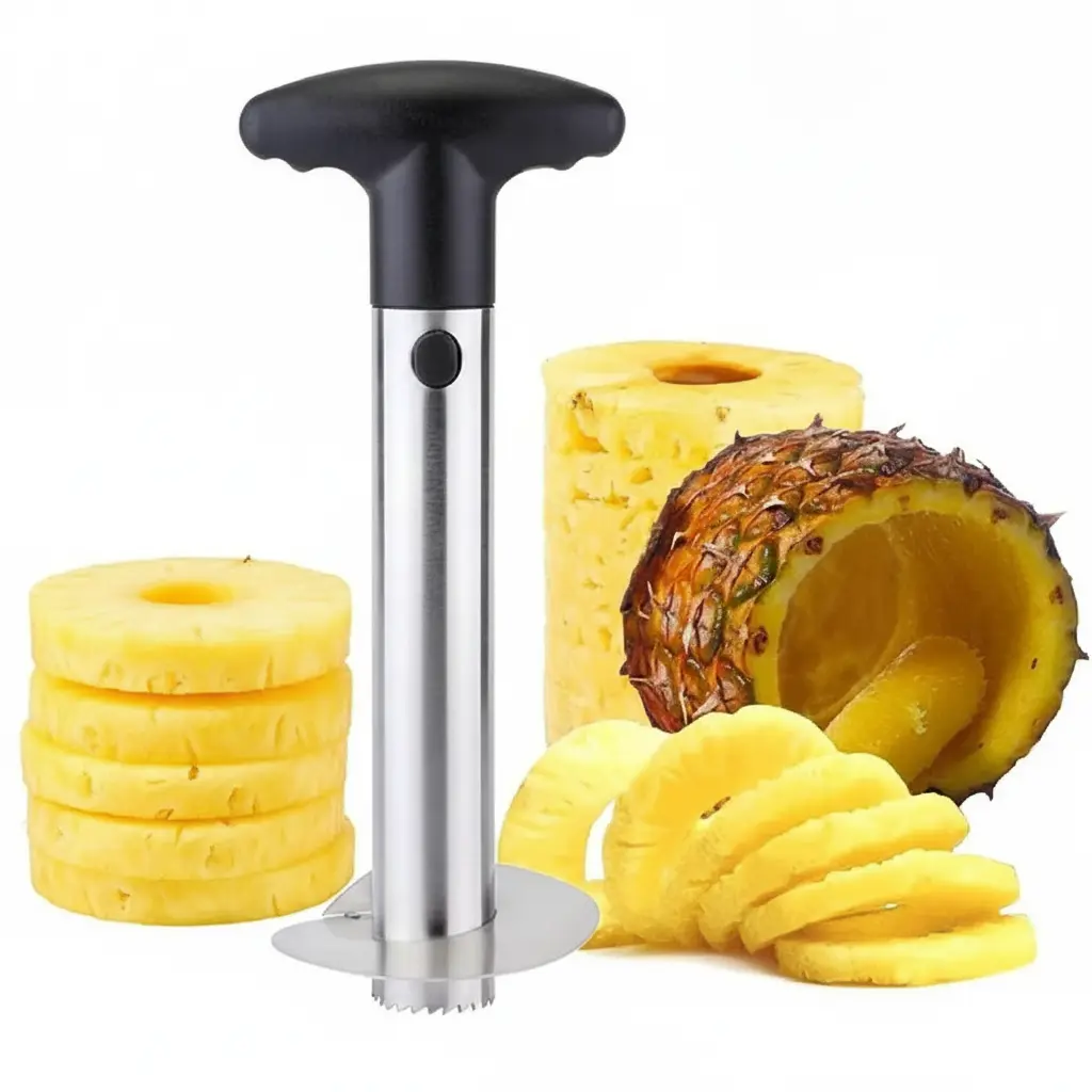 Stainless Steel Pineapple Corer Peeler Slicer with Detachable Handle, Heavy Duty Functional Durable Kitchen Utensil for Efficient Fruit Preparation