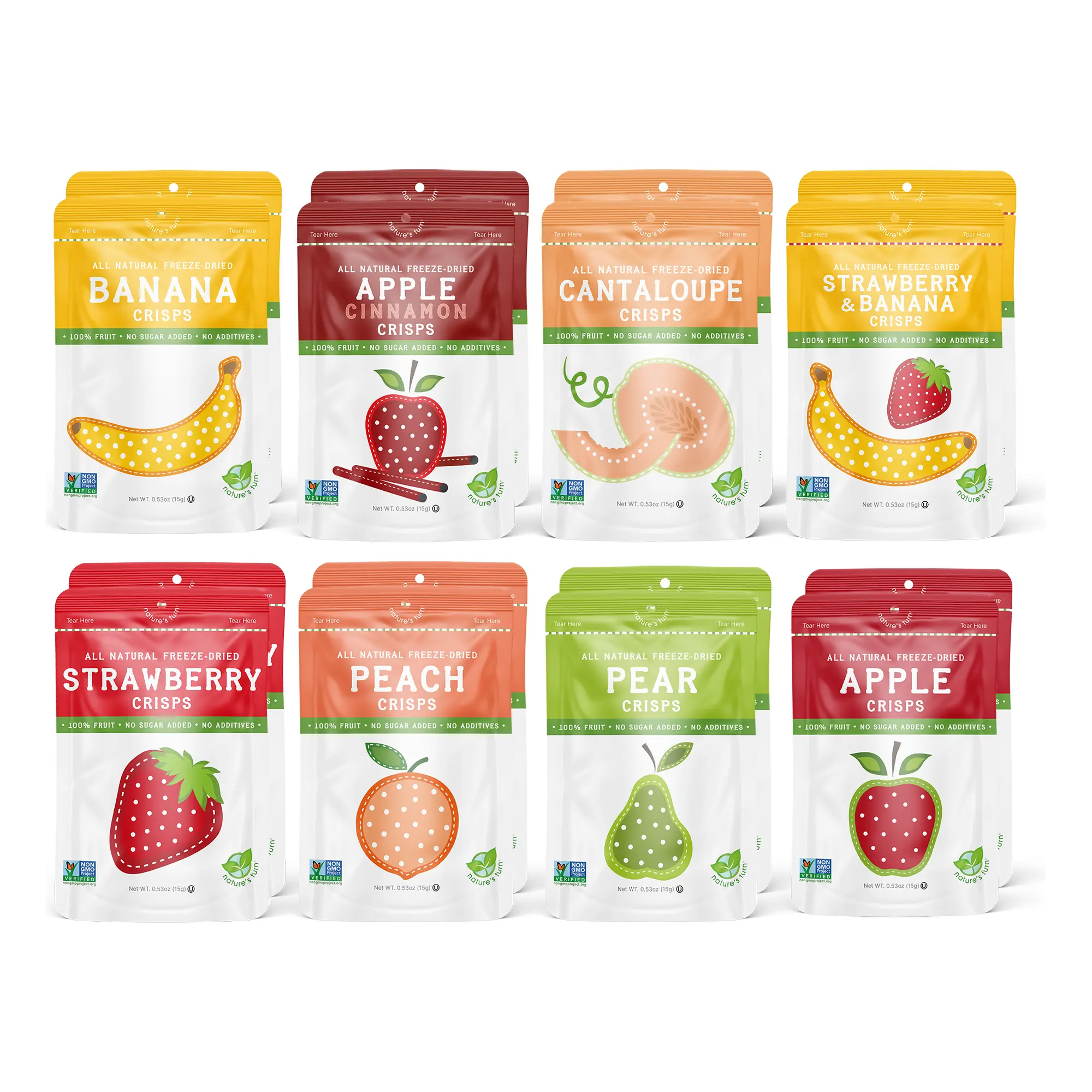 Freeze-Dried Fruit Crisps Mega Variety Snacks Pack - 16-Pack, No Sugar Added, Non-GMO, Gluten-Free, Plant-Based Snacks by Nature's Turn