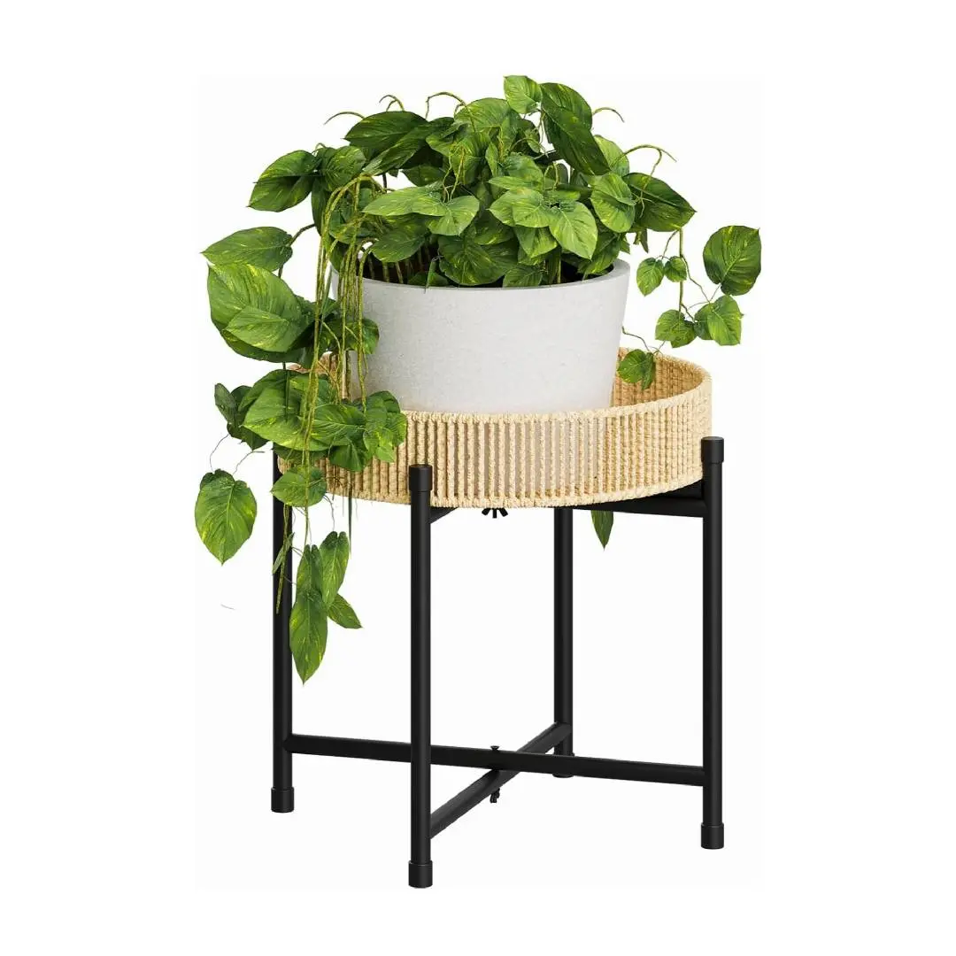 Bamworld Rattan Plant Stand Indoor Boho Plant Table for Large Plants Single Plant Stool Plant Holder for Living Room Bedroom, Boho Decor, Indoor Use