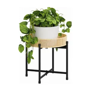 Bamworld Rattan Plant Stand Indoor Boho Plant Table for Large Plants Single Plant Stool Plant Holder for Living Room Bedroom, Boho Decor, Indoor Use