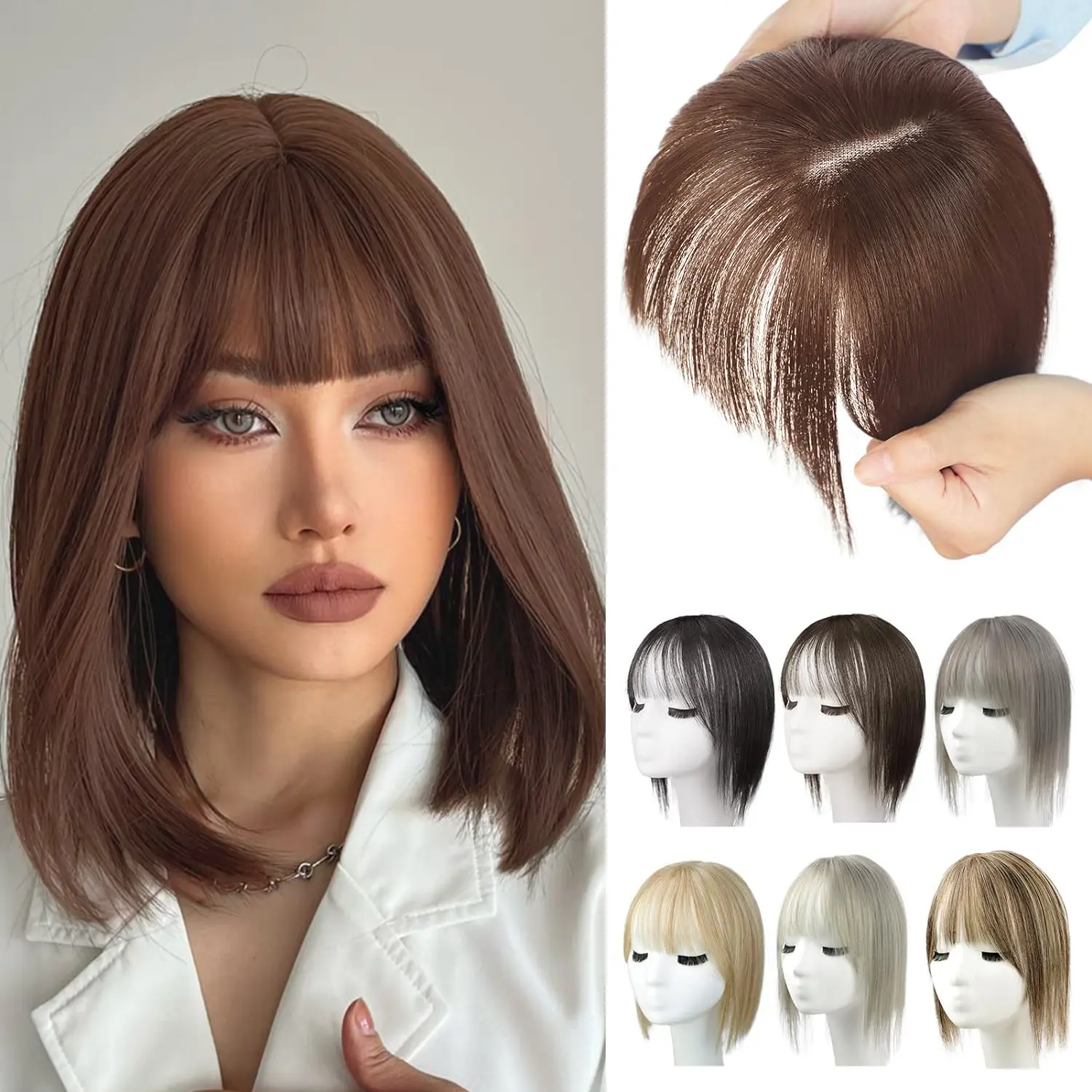 Women's 12in Casual Silky Straight Synthetic Clip Hair Extensions, Flush Mount Silk Topper, Light-Breathable Invisible-Seamless Fluffy-Realistic Female Clip-In Bald Spot Cover for Thinning/Grey Hair, Tiktok-Trendy Piece