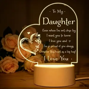 2D Heart Acrylic Ambient Night Light - USB Warm White LED Love Quote Lamp, Unique Design for Daughter's Nursery, Versatile Gift That Promotes Peaceful Environment, Home Decor Accent