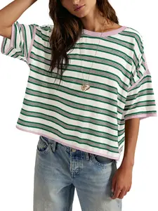 TANKANEO Women’s Striped Oversized T Shirt Crew Neck Short Sleeve Loose Fit Casual Boxy Tee Tops #dupe