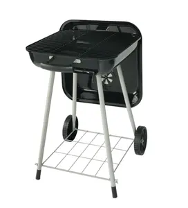17.5 Square Steel Charcoal Grill with Wheels, Black, New