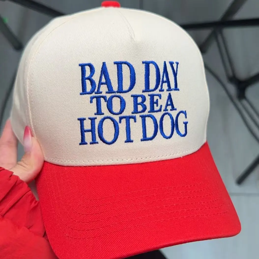 Bad Day to Be a Hot Dog Embroidered Baseball Cap Fourth of July Funny Trendy Snapback Vintage One Size Hat for Summer Gifts mothers day gift ideas party graduation