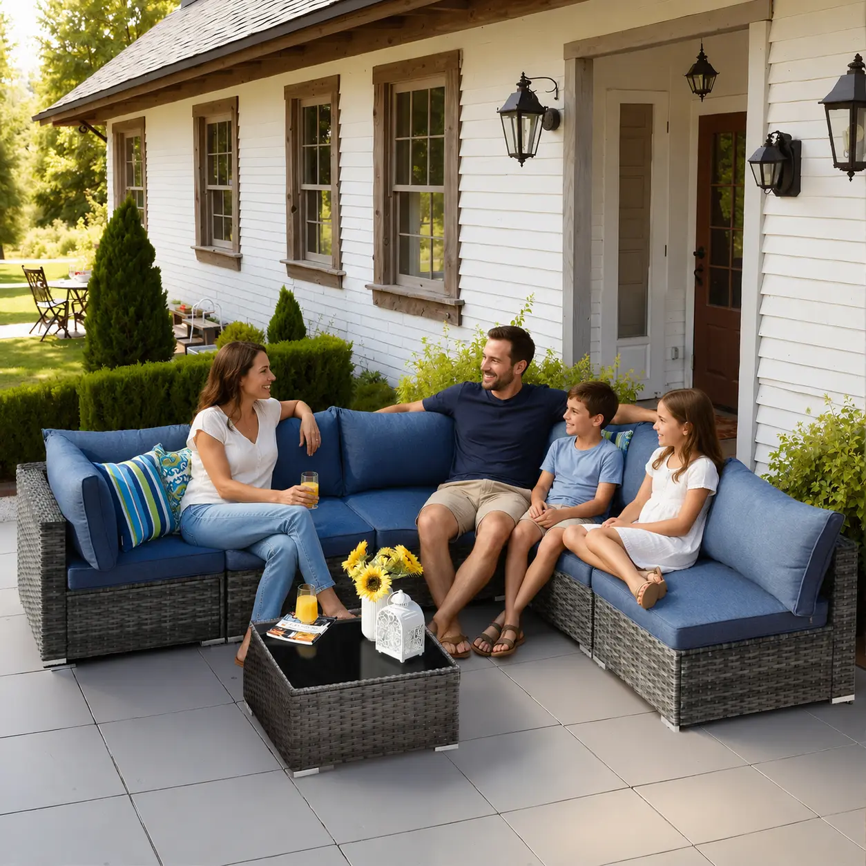 【Summerfinds】OVIOS 7-Piece Patio Furniture Set, All-Weather PE Wicker Sectional Sofa Set with Thick Cushions & Coffee Table, Outdoor Seating for Backyard, Patio, Deck, Porch & Garden