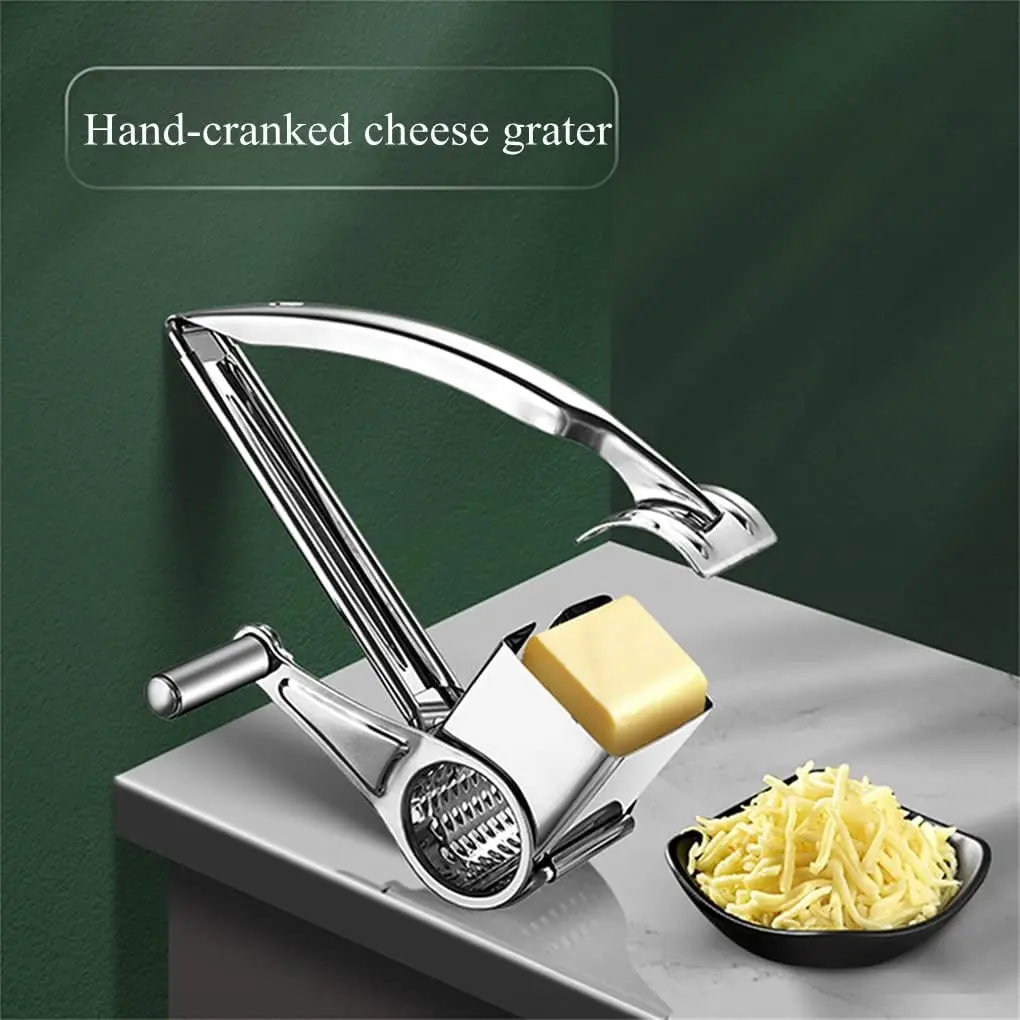 Multifunctional Rotating Cheese Grater with Stainless Steel Hand Drum, Ergonomic Design for Parmesan, Mascarpone, Vegetables, Rotary Cheese Grater Manual