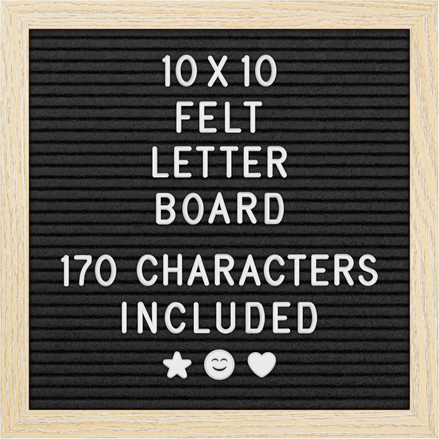 Felt Letter Board - 10x10", Black - 170 Letters, Numbers & Emojis for Celebrations & Announcements - Customizable Message Letterboard w/Wooden Frame for Home Decor & Office Use - by