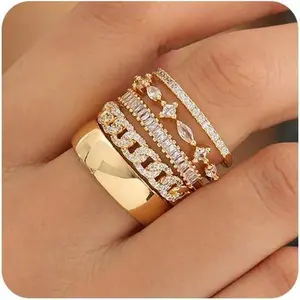 Stackable Gold Rings for Women Non Tarnish Trendy Dainty 14K Gold Plated Stacking Cubic Zirconia Thumb Ring Set Pack Statement Chunky Band Rings Promise Engagement Rings Size 7 8 9 10