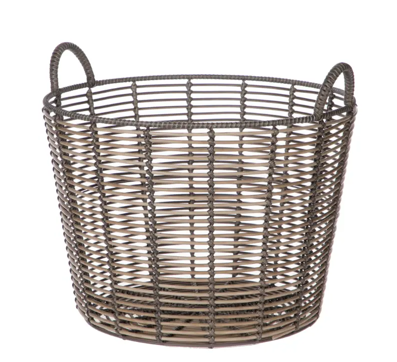 Extra Large Round Poly Rattan Decorative Storage Basket with Handles 18.7 in x 16 in for Versatile Use