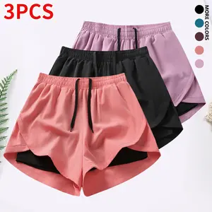 3-piece women’s casual athletic shorts set featuring built-in lining, drawstring, and elastic waistband — suitable for running, fitness, and outdoor activities; running gear | casual sportswear, women’s shorts, summer bottoms