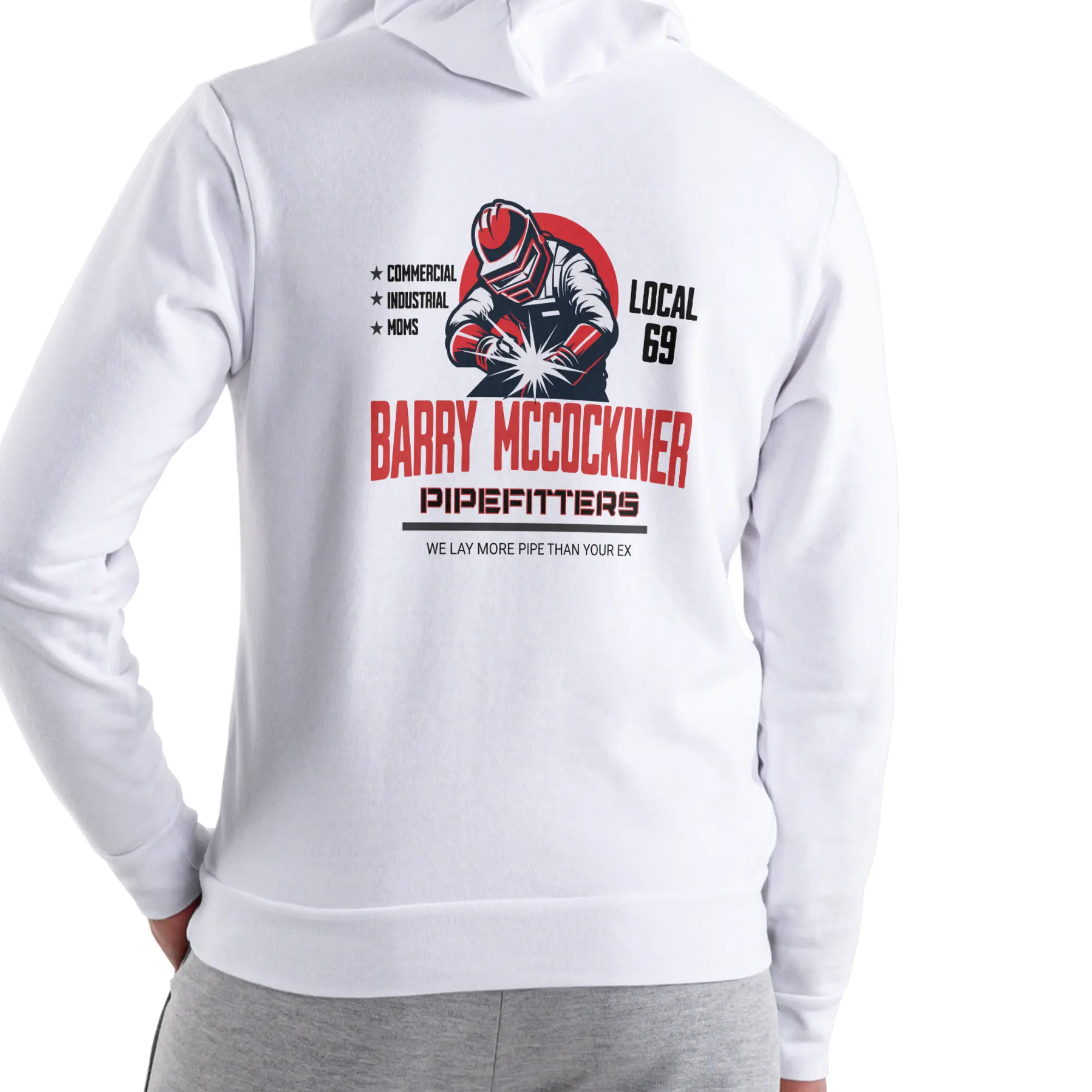 Men's BARRY MCCOCKINER Local 69 Pipefitters Graphic Print Hooded Pullover Sweatshirt - Cotton-Polyester Long Sleeve Universal Tops, Casual Streetwear