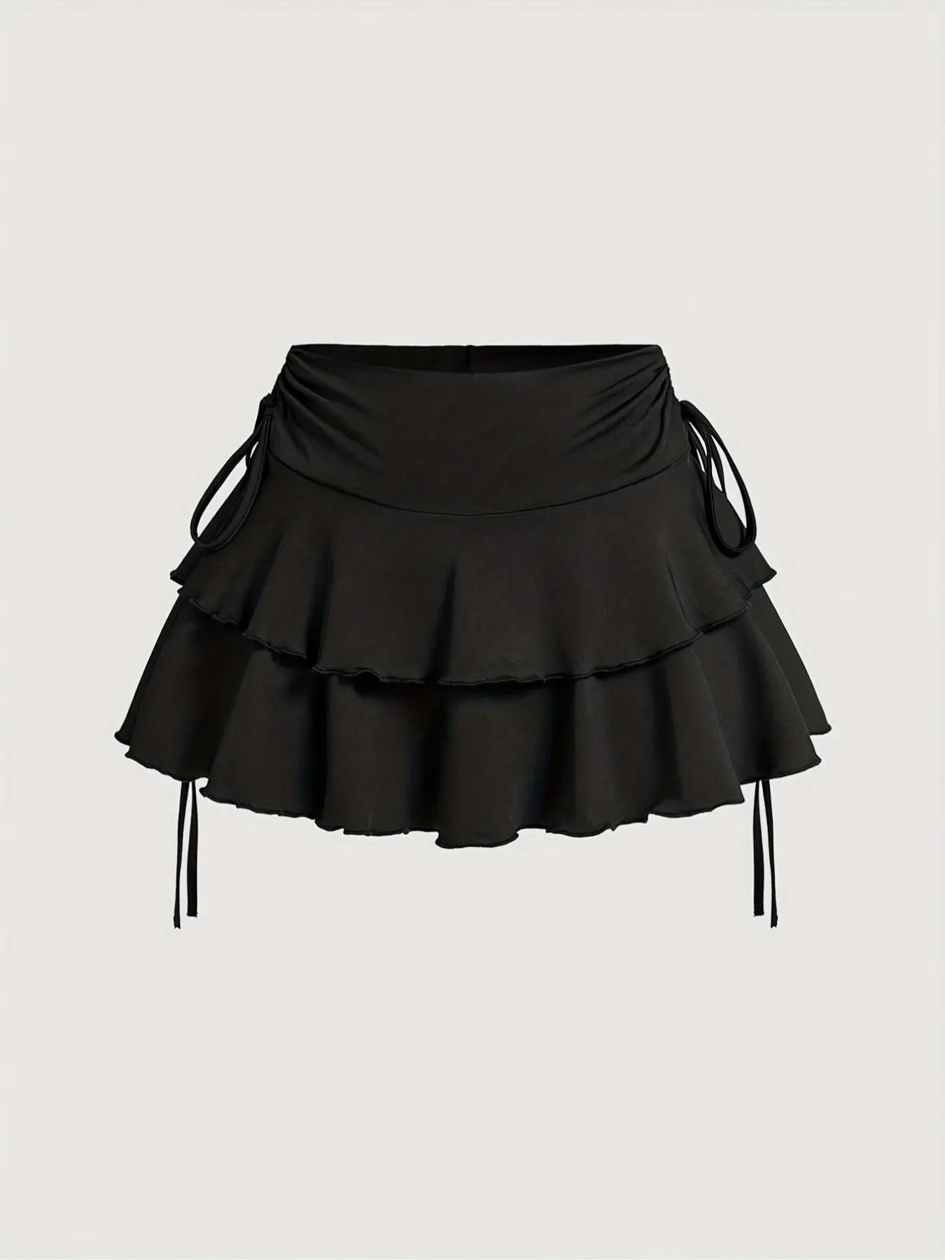 Women's Solid Tiered Layer Ruffle Hem A Line Skirt, Cute Fashion Casual Tie Side Short Skirt for Daily Outdoor Wear, Ladies Bottoms for Summer