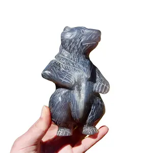 6in XL 1.9lb Agate Geode Carved Crystal Bear