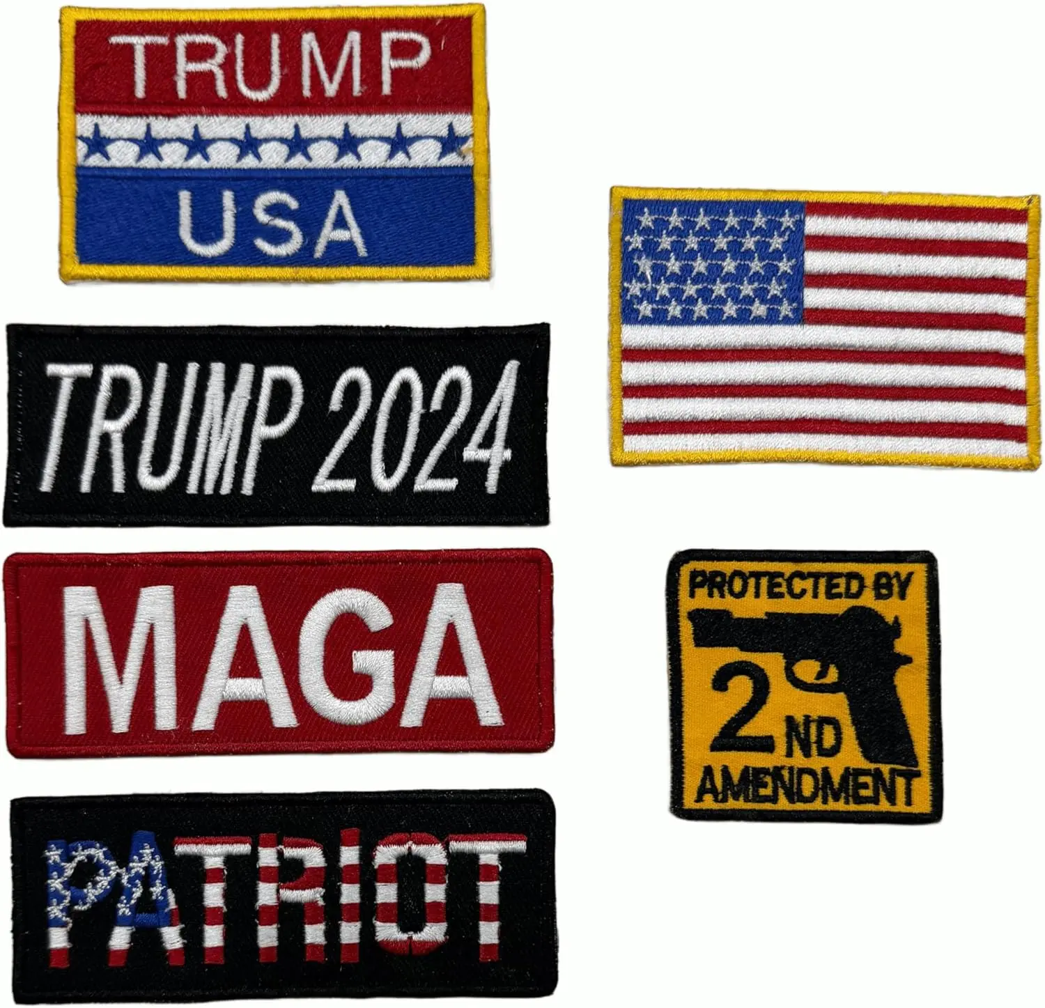 2024 Trump Patriotic Iron Sew On Patch Set Tactical Biker Leather Jacket Vest Patches, 6 Pieces with American Flag, Military, 2nd Amendment - Make America Great Again - MAGA Inspired Gear for Patriots