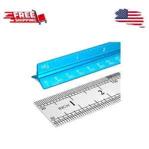 2 Pcs Architectural Scale Ruler 12 Inch, Aluminum Architect Ruler (Blue)