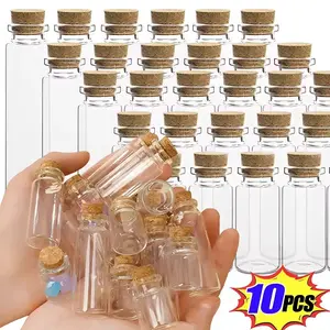 10 Mini Glass Bottles with Lids for DIY Decoration, Small Wish Jars for Messages, Perfect for Crafts and Gifts