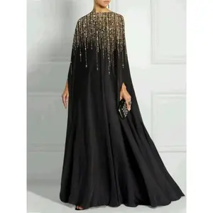 Women's Contrast Sequin Cloak Sleeve Maxi Dress, Summer Outfits 2024, Elegant Rhinestone Embellished A Line Dress for Party Banquet, Spring & Fall?DressGift