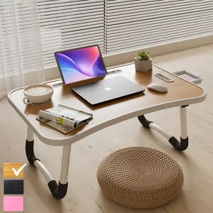 PHANCIR Foldable Lap Desk with 4 USB Charge Port, 23.6" Foldable Wood Laptop Desk, Durable Edge with Slots Cup Holder & Drawer, for Reading Writing Eating & On-the-Go Use