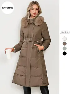 Women's Chic Plush Fitted Button Waist Tie Down Coat