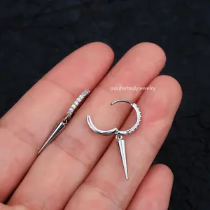 OUFER BODY JEWELRY 20G 2PCS CZ Rhinestone Silver Spike Dangle Earrings - 316L Stainless Steel Jewelry, Funky Unique Unisex Fashion Accessories, Accessories For Women, Jewelry For Women, Earring For Women