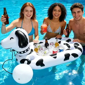 Floating Drink Holder for Pool,Inflatable Rubber Dog Cooler Raft with Cup Holders,Beach Animal Theme Party Decorations for Indoor Outdoor Holiday Birthday Party Supplies