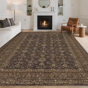 Garvee 9x12 Area Rug for Living Room, Washable Brown Soft Non-Slip Floral Bedroom Rug, Indoor Vintage Accent Stain Resistant Floor Carpet for Dining Room and Nursery Home Decor