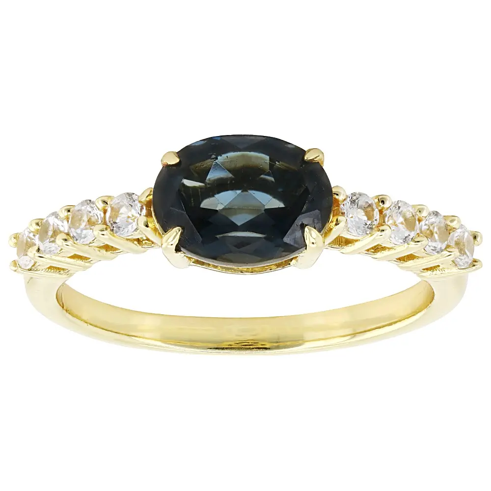 JTV London Blue Topaz with Lab Created white Sapphire 18k Yellow Gold Over Brass Ring 1.63ctw