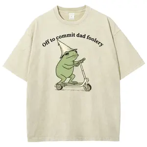 Off To Commit Dad Foolery Frog On Scooter Washed Graphic T-Shirt, Funny Sarcastic Dad Humor Print, Gift For Silly Dads & Frog Fans