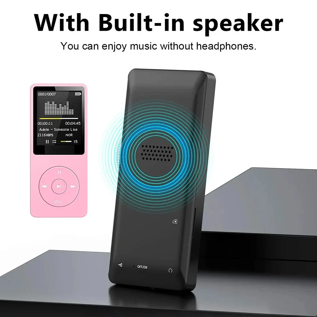 Digital Ultra-Thin Lightweight Bluetooth MP3 Music Player with Lossless Audio, Noise Reduction, FM Radio, Voice Recorder, USB Support, LCD Screen, SD Card Expandable Memory, AVI Playback, MP4 Compatibility - Portable for Students, Sports Use