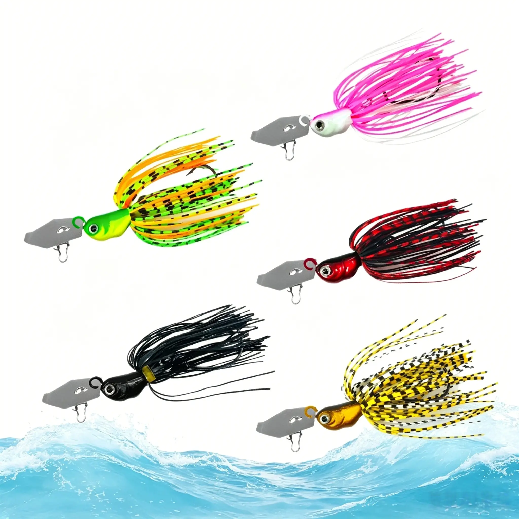 Weedless Bladed Swimming Jigs Fishing Lures Kit Saltwater Freshwater Chatter Bait Jig Heads with Weed Guard Sharp Heavy Wire Hooks Mix Color Skirts Artificial Baits for Bass Crappie Pike Trout with Storage Box