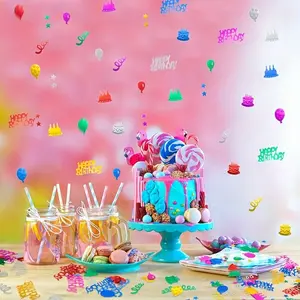 Happy Birthday Colorful Confetti 1 Pack - Multicolor Metallic Foil Sequins for Party Decorations - Table Scatters for Balloons Ribbon Cake - DIY Craft Supplies for Birthday Anniversary Wedding 1 Bag